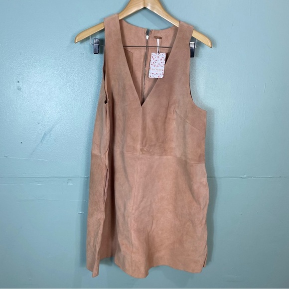 Free People Retro Love Sleeveless Mini Dress‎ Pink Sz L Suede - Picture 2 of 5